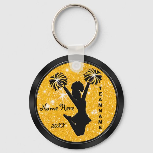 Personalized Black and Gold Cheer Keychains Cheap Schlüsselanhänger (Vorderseite)