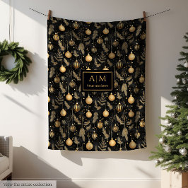 Personalized black and gold watercolor festive fleecedecke