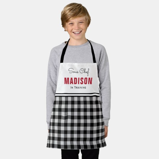 Personalized Black and White Buffalo Plaid Kids Schürze (Getragen)