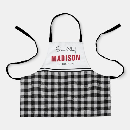 Personalized Black and White Buffalo Plaid Kids Schürze (Vorderseite)