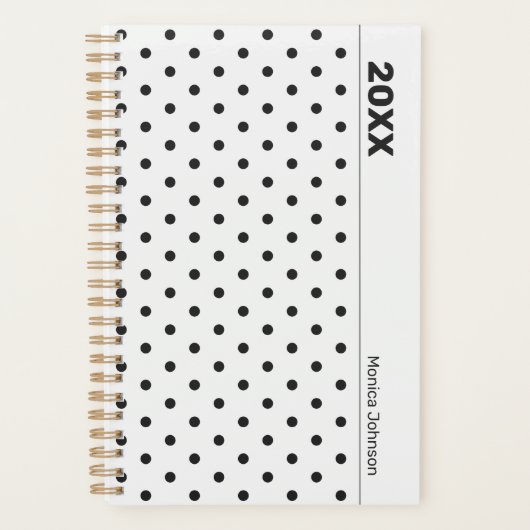 Personalized Black and White Polka Dot Planner Planer (Vorderseite)