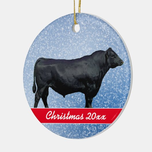 Personalized Black Angus and Snow Keramik Ornament (Links)