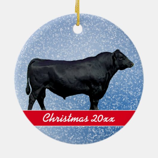 Personalized Black Angus and Snow Keramik Ornament (Hinten)