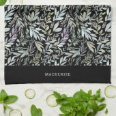 Personalized Black Botanical Watercolor Pattern Geschirrtuch (Gefaltet)