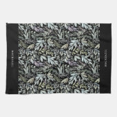 Personalized Black Botanical Watercolor Pattern Geschirrtuch (Horizontal)