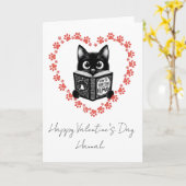 Personalized Black Cat Book Lover Valentine's Card Karte (Gelbe Blume)