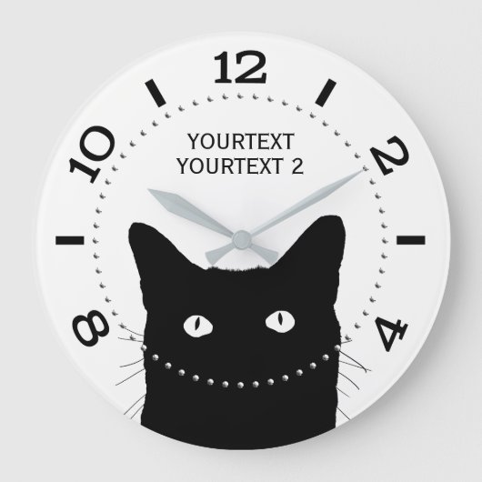 Personalized Black Cat Dial Große Wanduhr (Vorderseite)