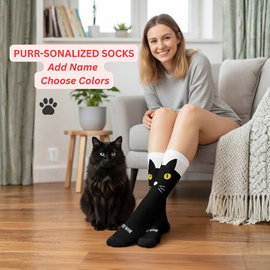 Personalized Black Cat Socks - Cats Custom Gift Socken
