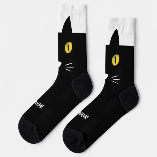 Personalized Black Cat Socks - Cats Custom Gift Socken (Linkes Detail)
