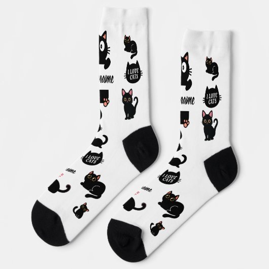 Personalized Black Cat Socks - Custom Cat Lover Gi Socken (Linkes Detail)