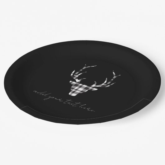 Personalized Black Deer Christmas Paper Plates Pappteller (Schrägansicht)