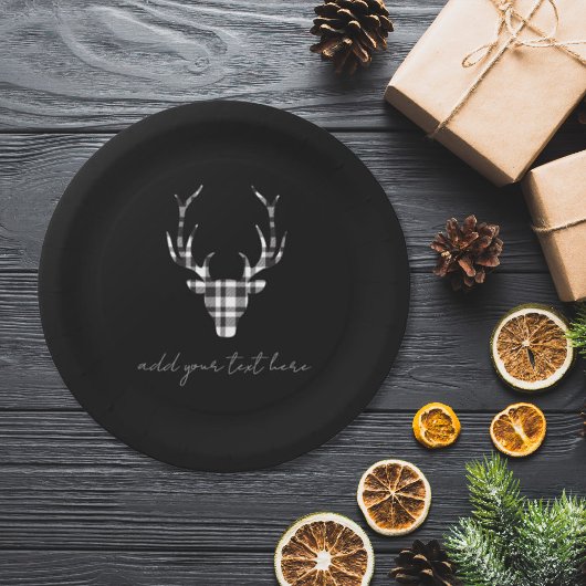 Personalized Black Deer Christmas Paper Plates Pappteller