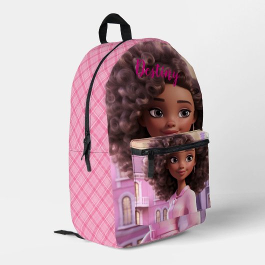 Personalized Black doll plaid Bedruckter Rucksack (Rückseitige Ecke links)