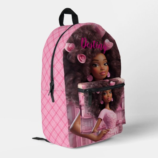 Personalized Black doll plaid Bedruckter Rucksack (Rückseitige Ecke links)