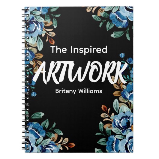 Personalized Black floral Artist Sketchbook Notizblock (Vorderseite)