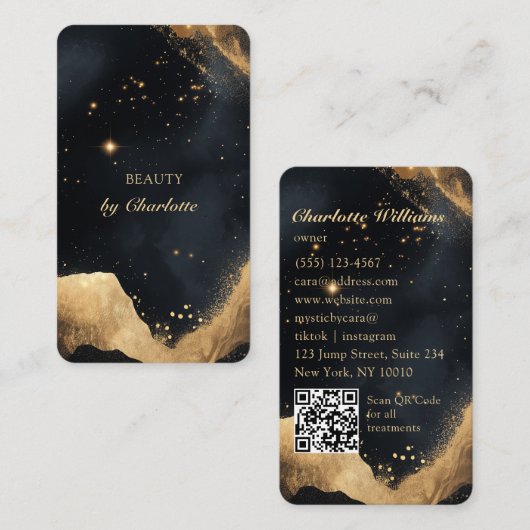 Personalized Black & Gold Galaxy QR Code Visitenkarte (Vorne/Hinten)