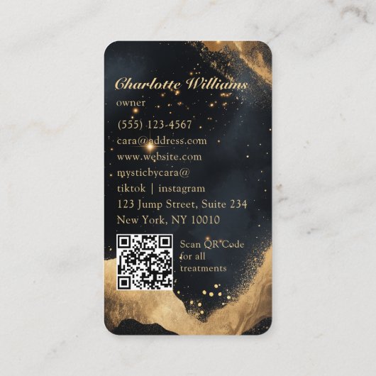 Personalized Black & Gold Galaxy QR Code Visitenkarte (Rückseite)