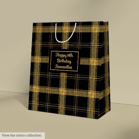 Personalized Black Gold Minimalist Gift Bag Mittlere Geschenktüte
