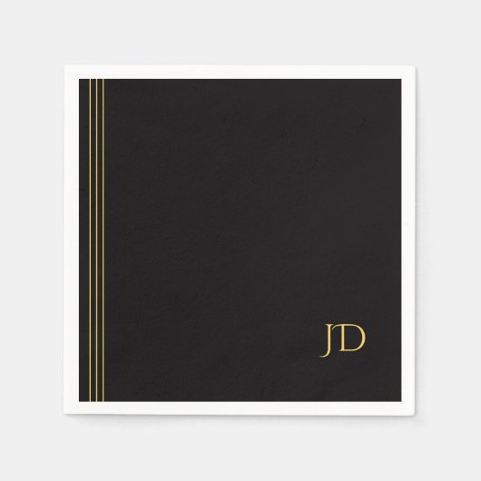 Personalized Black & Gold Monogram  Serviette (Vorderseite)