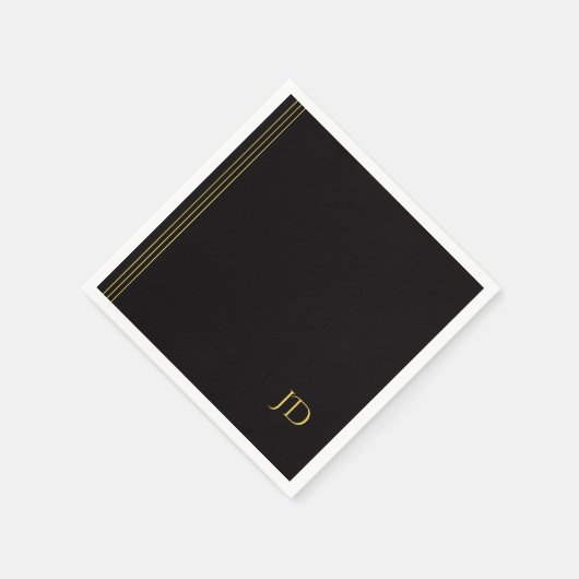 Personalized Black & Gold Monogram  Serviette (Ecke)