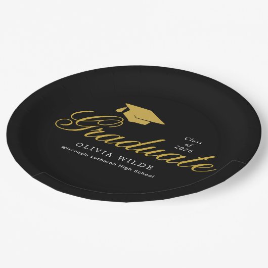 Personalized Black Graduation Celebration Party Pappteller (Schrägansicht)