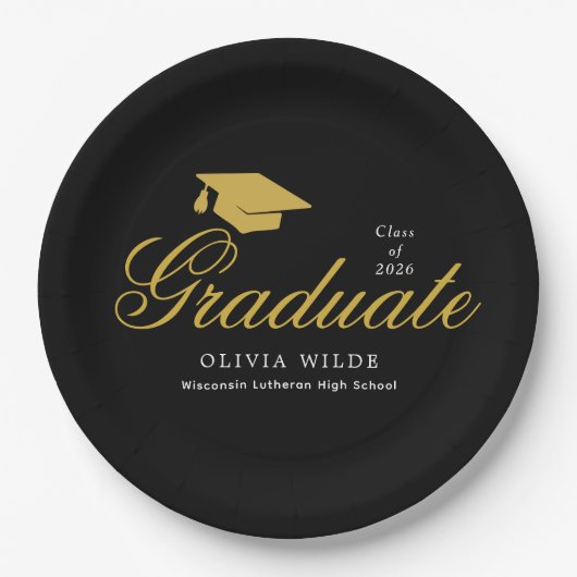 Personalized Black Graduation Celebration Party Pappteller (Vorderseite)