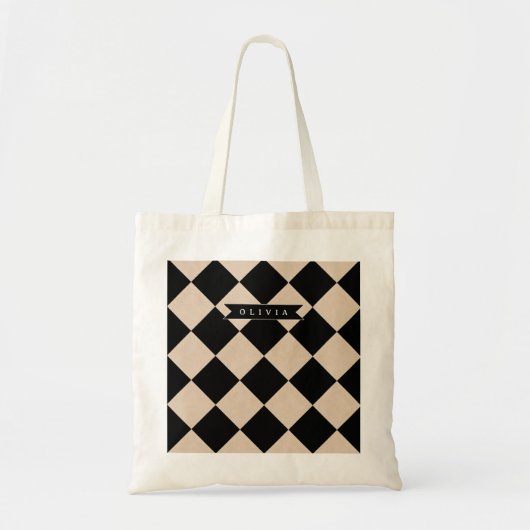 Personalized Black Harlequin Checkered Diamond Tragetasche (Vorne)