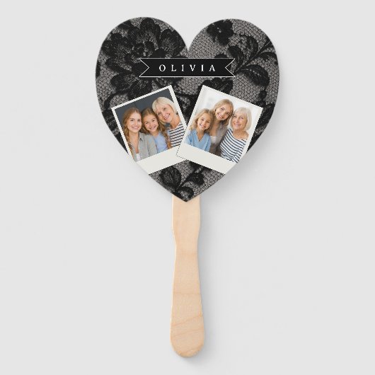 Personalized Black Lace Floral Elegant Monogram Fächer (Vorderseite)