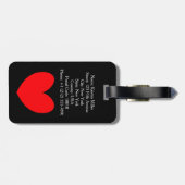 Personalized Black Luggage Tag with Red Heart Gepäckanhänger (Rückseite horizontal)