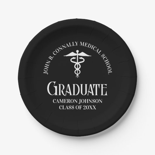 Personalized Black Medical School Graduation Party Pappteller (Vorderseite)