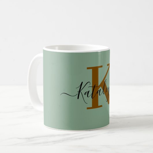Personalized Black Monogram Coffee Mug with Name Kaffeetasse (Vorderseite Links)