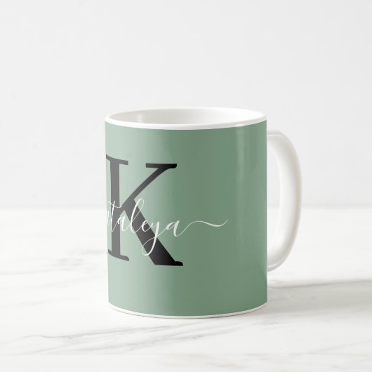 Personalized Black Monogram Coffee Mug with Name Kaffeetasse (VorderseiteRechts)