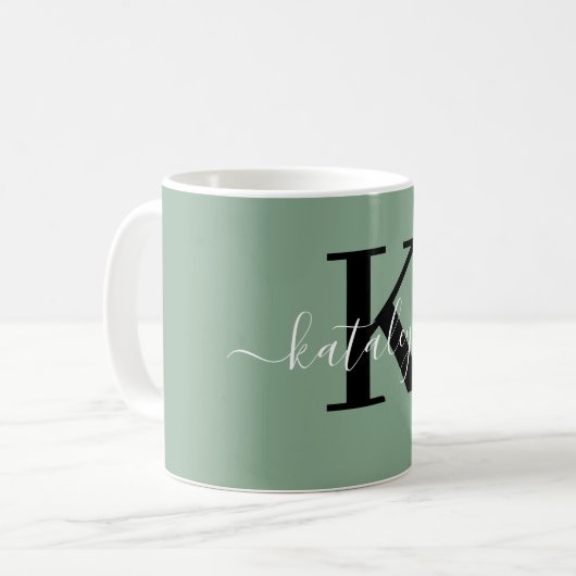 Personalized Black Monogram Coffee Mug with Name Kaffeetasse (Vorderseite Links)