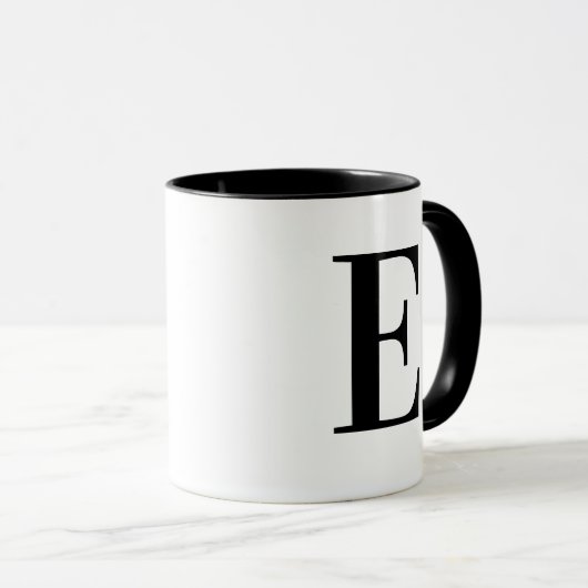 Personalized Black Monogram Letter E Tasse (VorderseiteRechts)