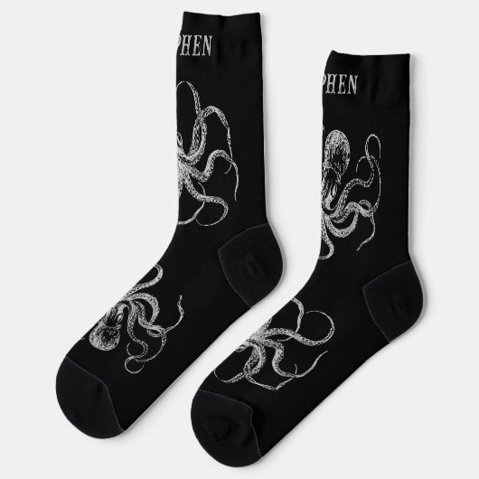 Personalized Black Octopus Socks with Name Socken (Linkes Detail)