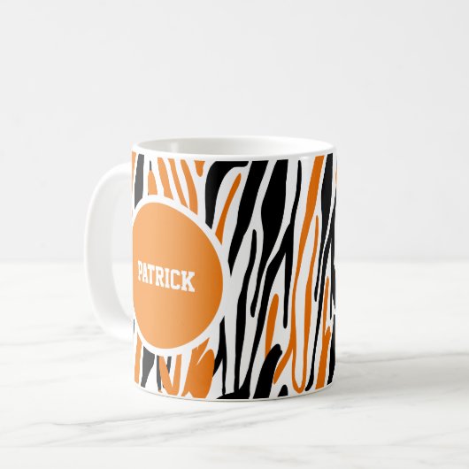 Personalized Black & Orange Animal Print Mug Kaffeetasse (Vorderseite Links)