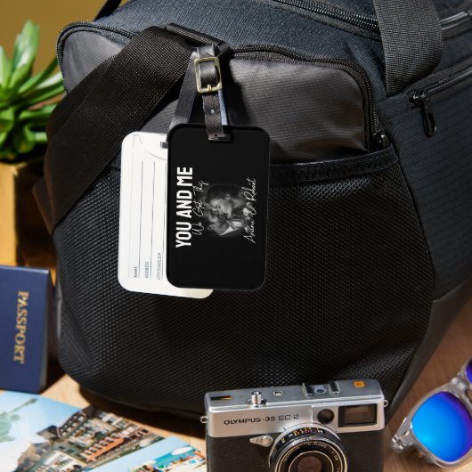 Personalized Black Photo Couple You and Me Gepäckanhänger (Vorderseite & Rückseite)