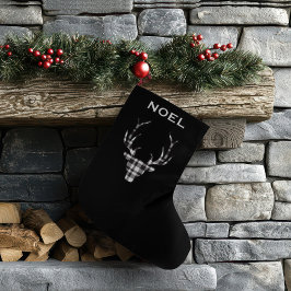 Personalized Black Plaid Deer Christmas Stockings Großer Weihnachtsstrumpf