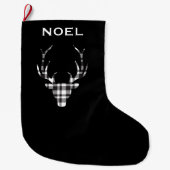 Personalized Black Plaid Deer Christmas Stockings Großer Weihnachtsstrumpf (Vorderseite)