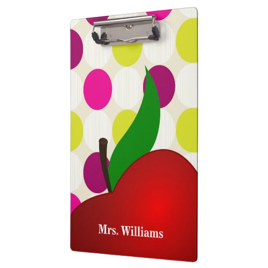 Personalized Black Polka Dot Red Apple Teacher Cli Klemmbrett (Links)