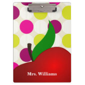 Personalized Black Polka Dot Red Apple Teacher Cli Klemmbrett (Vorderseite)