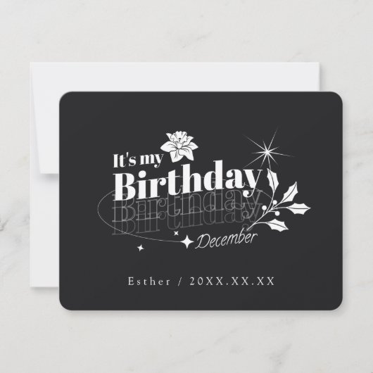 Personalized Black Quote Floral December Birthday Einladung (Vorderseite)