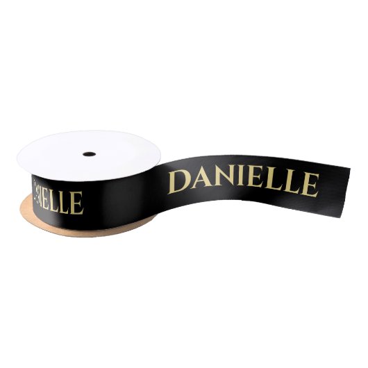 Personalized Black Ribbon with Gold Name Text Satinband (Spule)