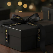 Personalized Black Ribbon with Gold Name Text Satinband