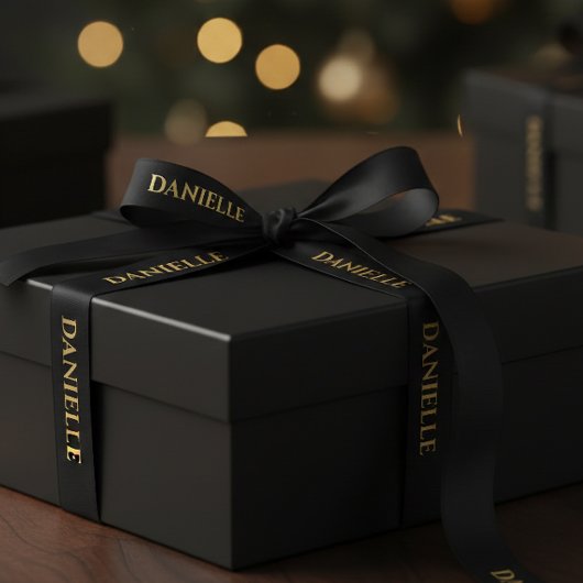 Personalized Black Ribbon with Gold Name Text Satinband