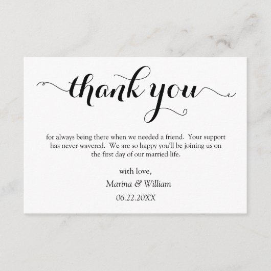 Personalized Black Script Wedding thank you Begleitkarte (Vorderseite)