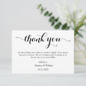 Personalized Black Script Wedding thank you Begleitkarte (Stehend Vorderseite)