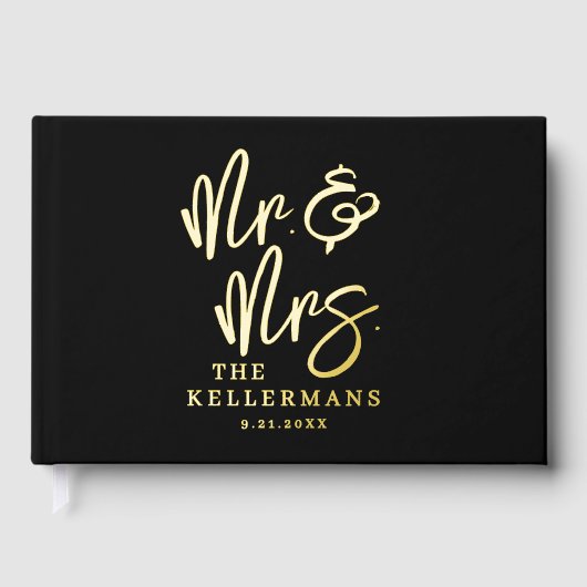 Personalized Black Wedding Gold Gästebuch (Vorderseite)