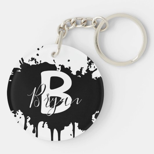 Personalized Black & White Monogram Acrylic Keycha Schlüsselanhänger (Rückseite)