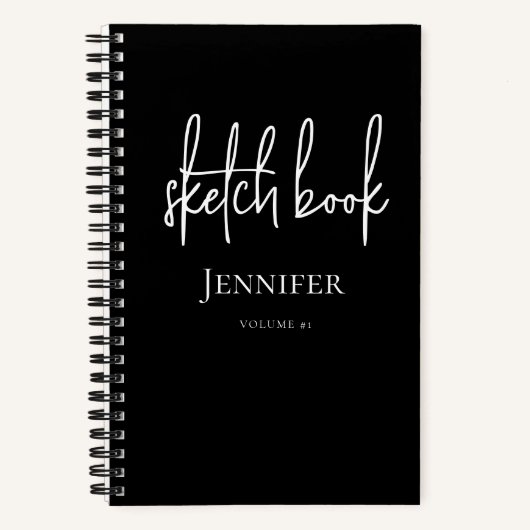 Personalized Black White Script Name Sketchbook Notizblock (Vorderseite)